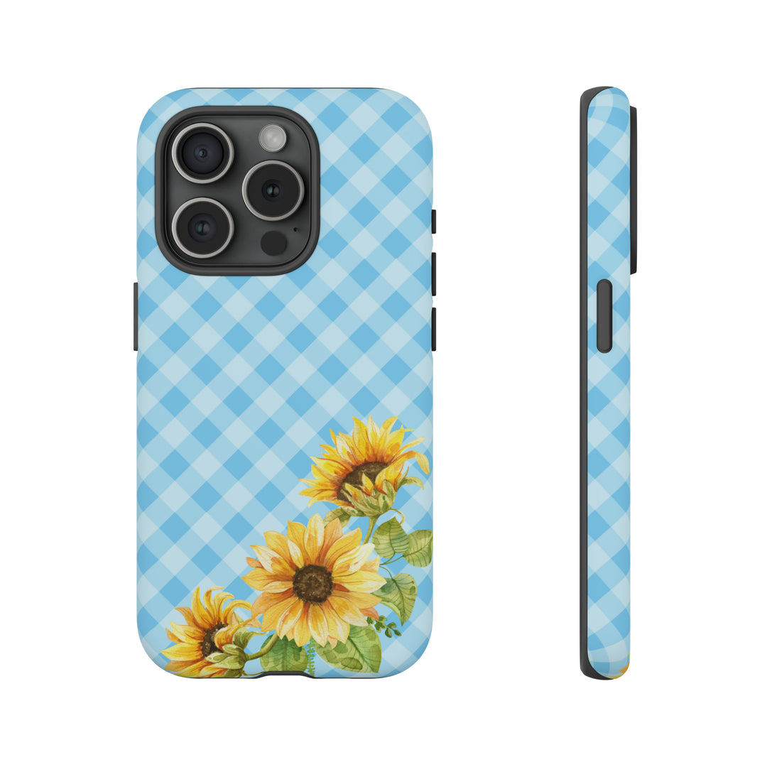 Blue Gingham Sunflower Phone Case