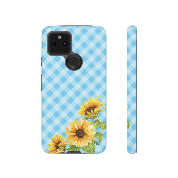 Blue Gingham Sunflower Phone Case