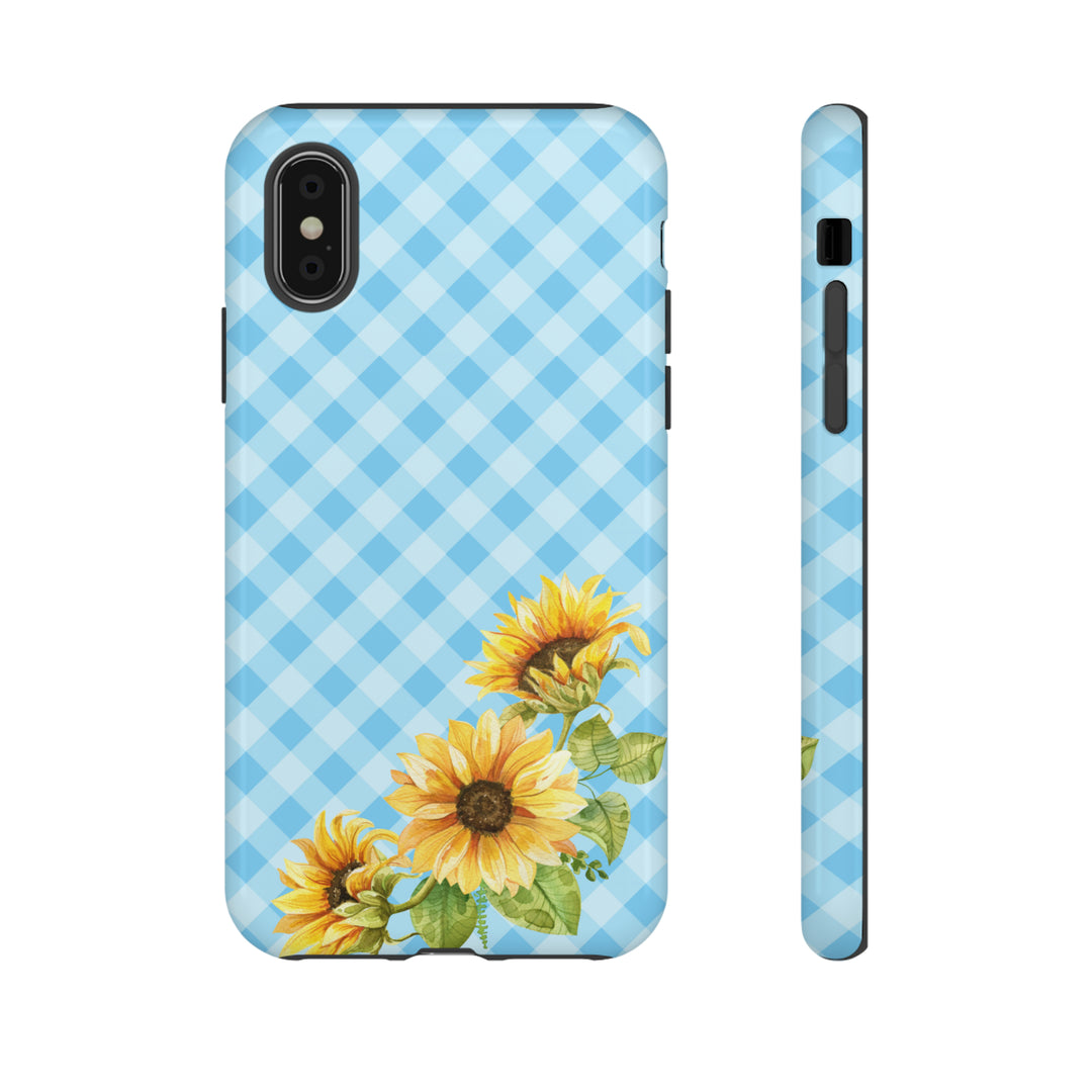 Blue Gingham Sunflower Phone Case