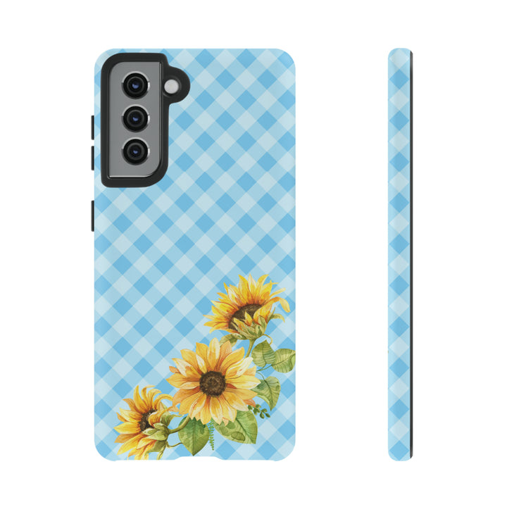 Blue Gingham Sunflower Phone Case