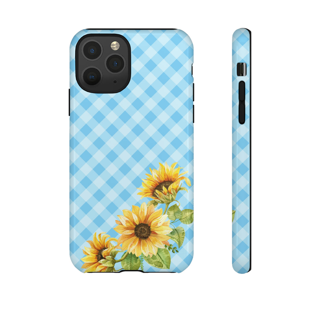 Blue Gingham Sunflower Phone Case