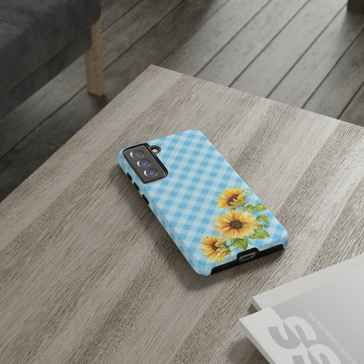 Blue Gingham Sunflower Phone Case