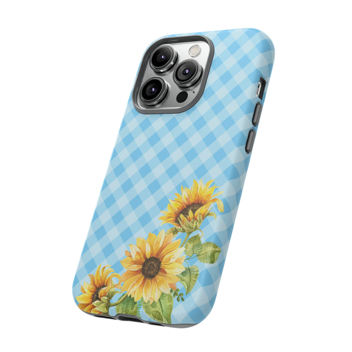 Blue Gingham Sunflower Phone Case