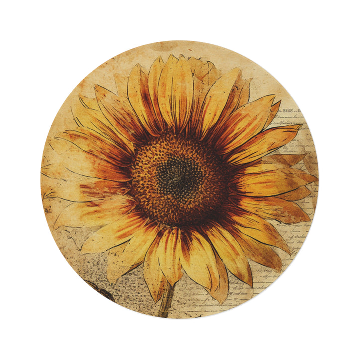 Faded Sunflower Sketch 5 Foot Round Area Rug