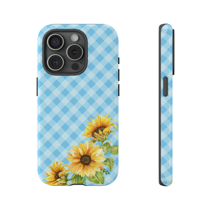 Blue Gingham Sunflower Phone Case