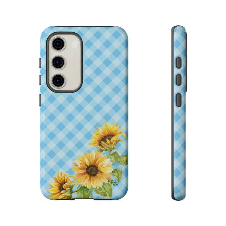 Blue Gingham Sunflower Phone Case