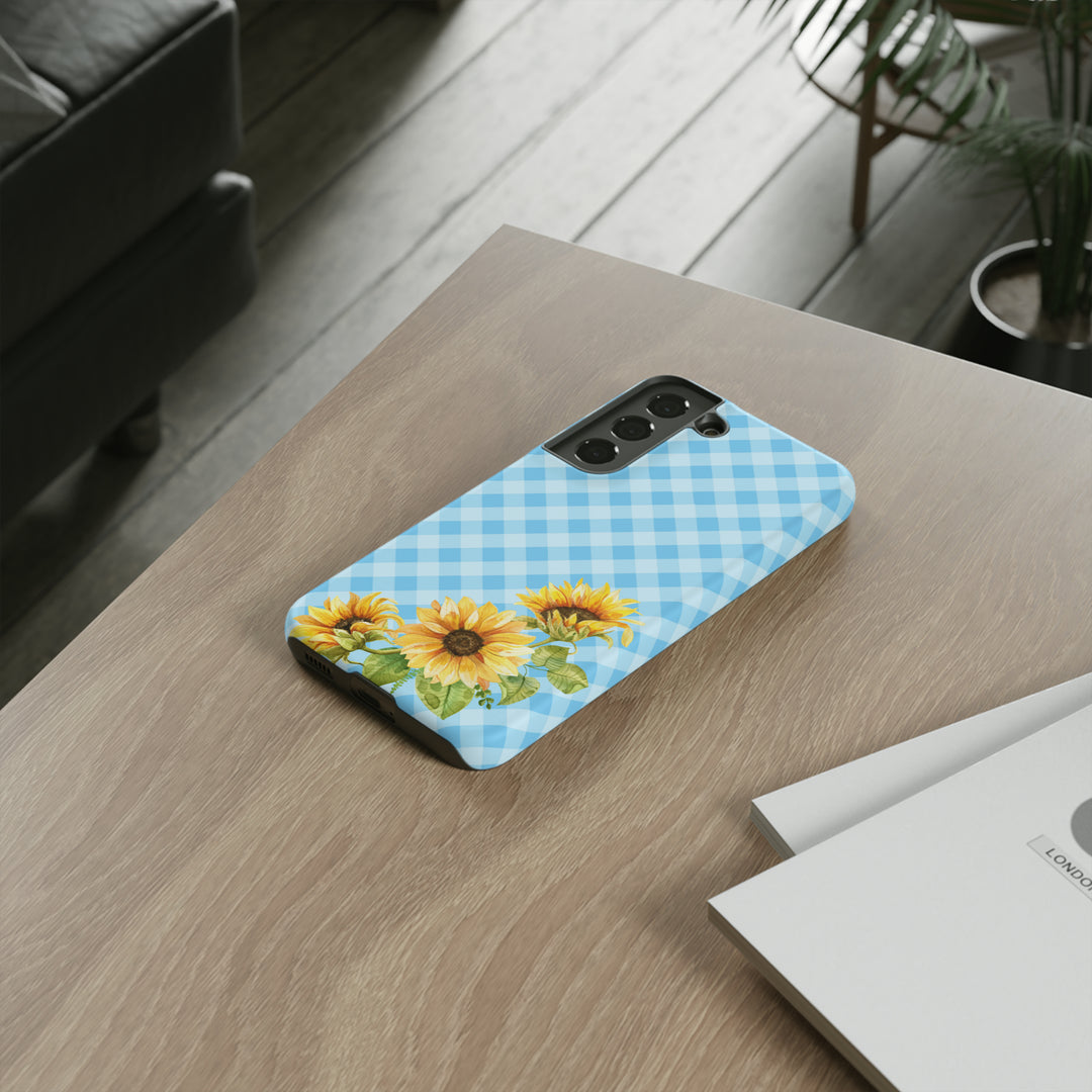 Blue Gingham Sunflower Phone Case