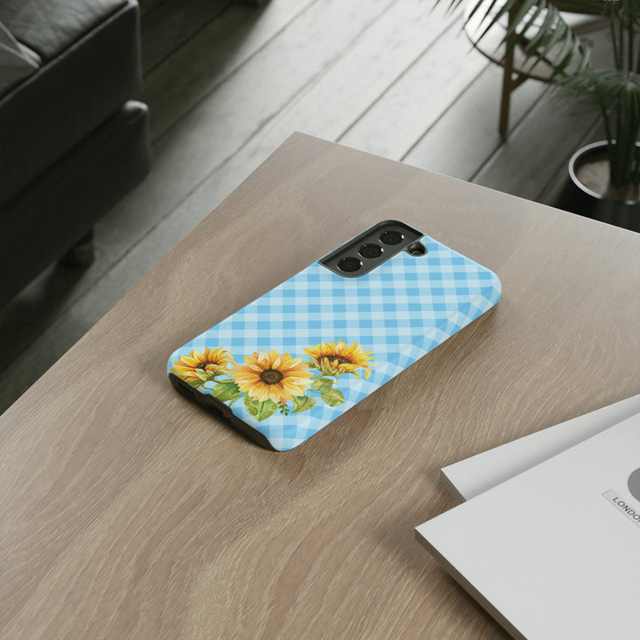 Blue Gingham Sunflower Phone Case