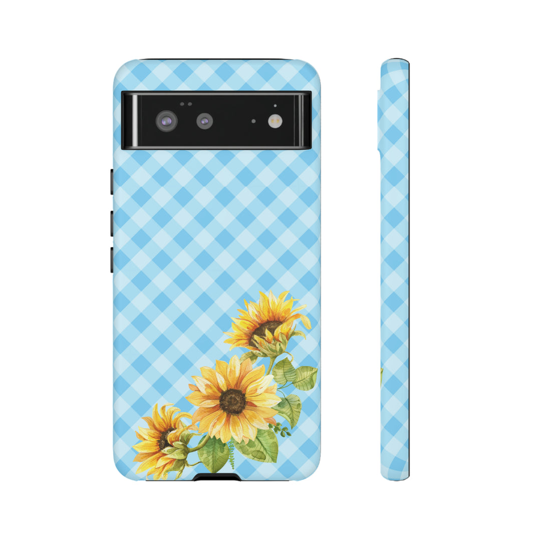 Blue Gingham Sunflower Phone Case