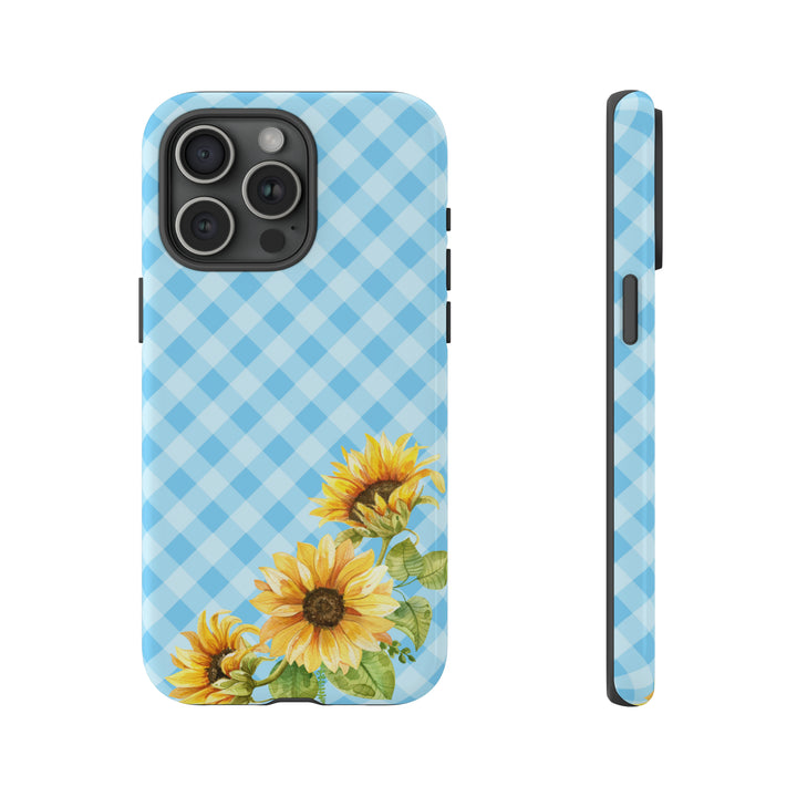 Blue Gingham Sunflower Phone Case