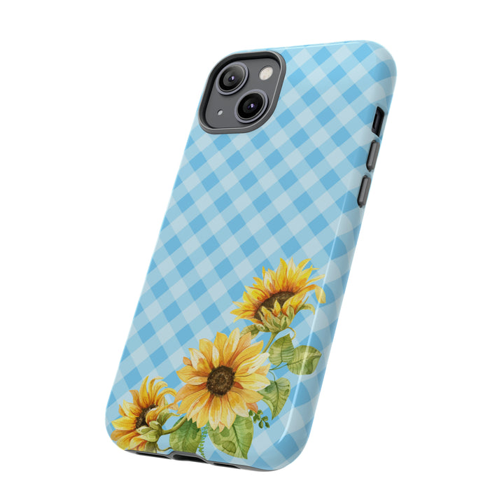 Blue Gingham Sunflower Phone Case