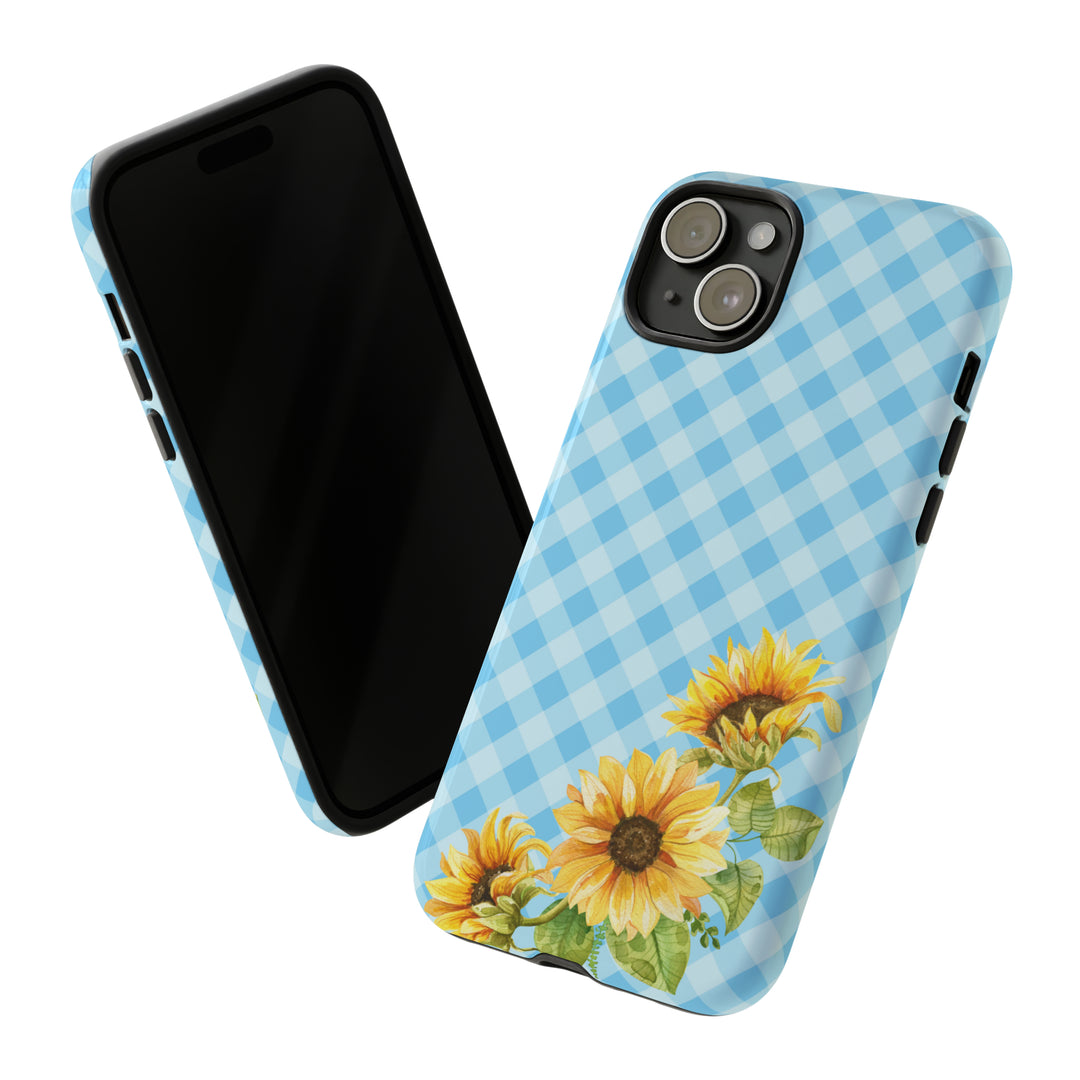 Blue Gingham Sunflower Phone Case