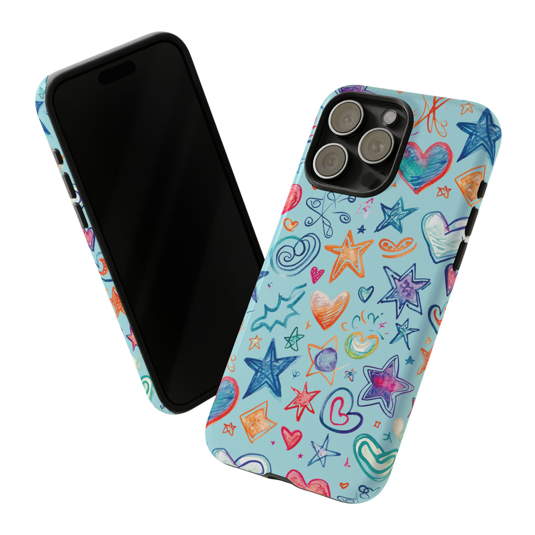 Hearts & Stars Love Doodle | Phone Case, iPhone/Galaxy/Pixel