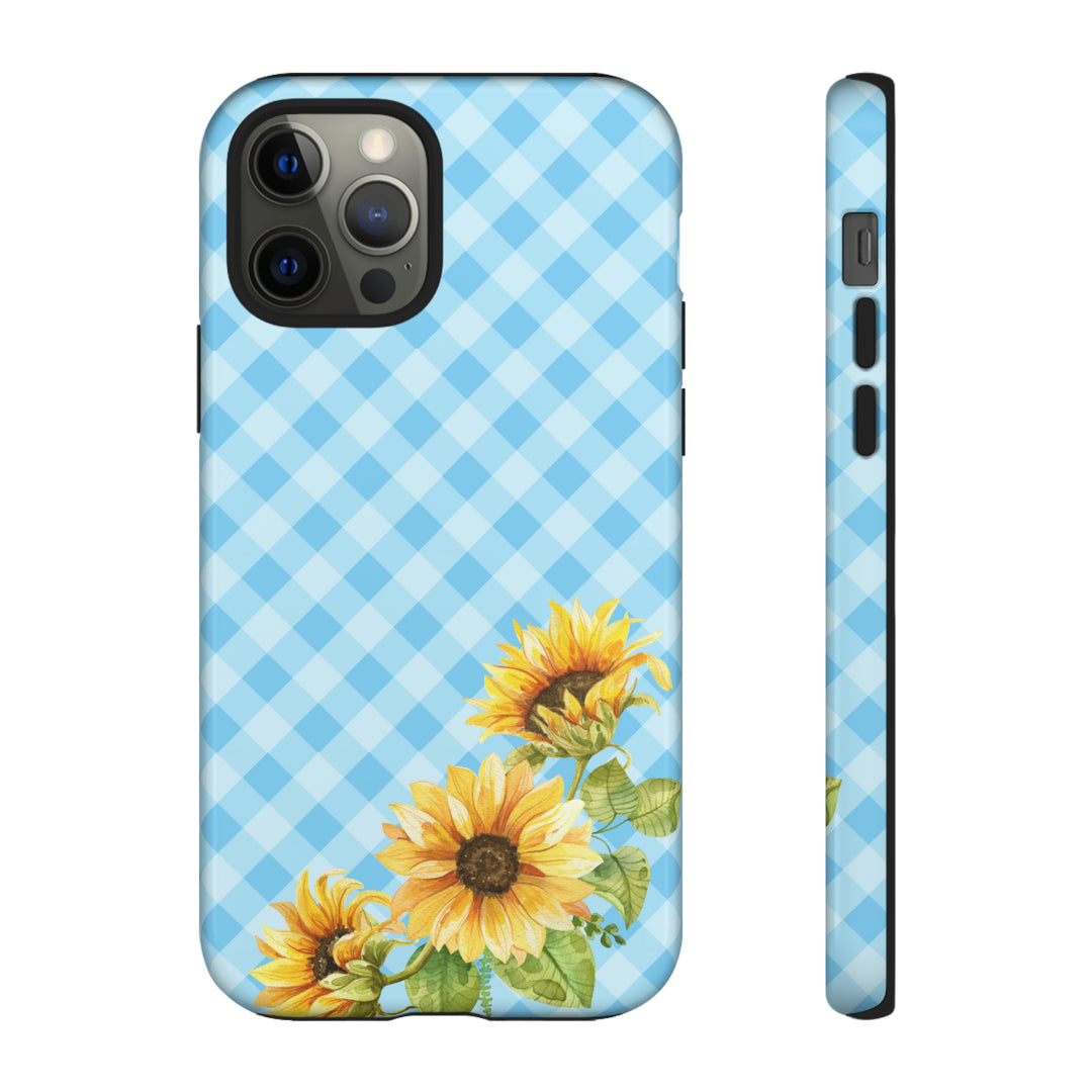 Blue Gingham Sunflower Phone Case