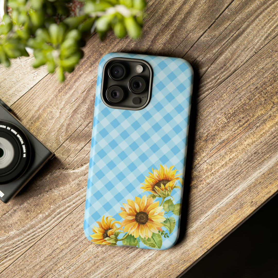 Blue Gingham Sunflower Phone Case