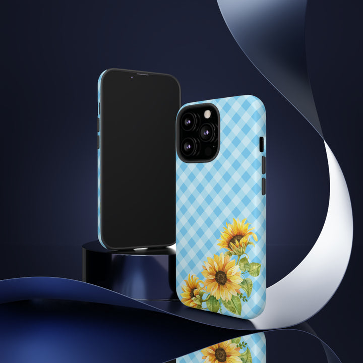 Blue Gingham Sunflower Phone Case