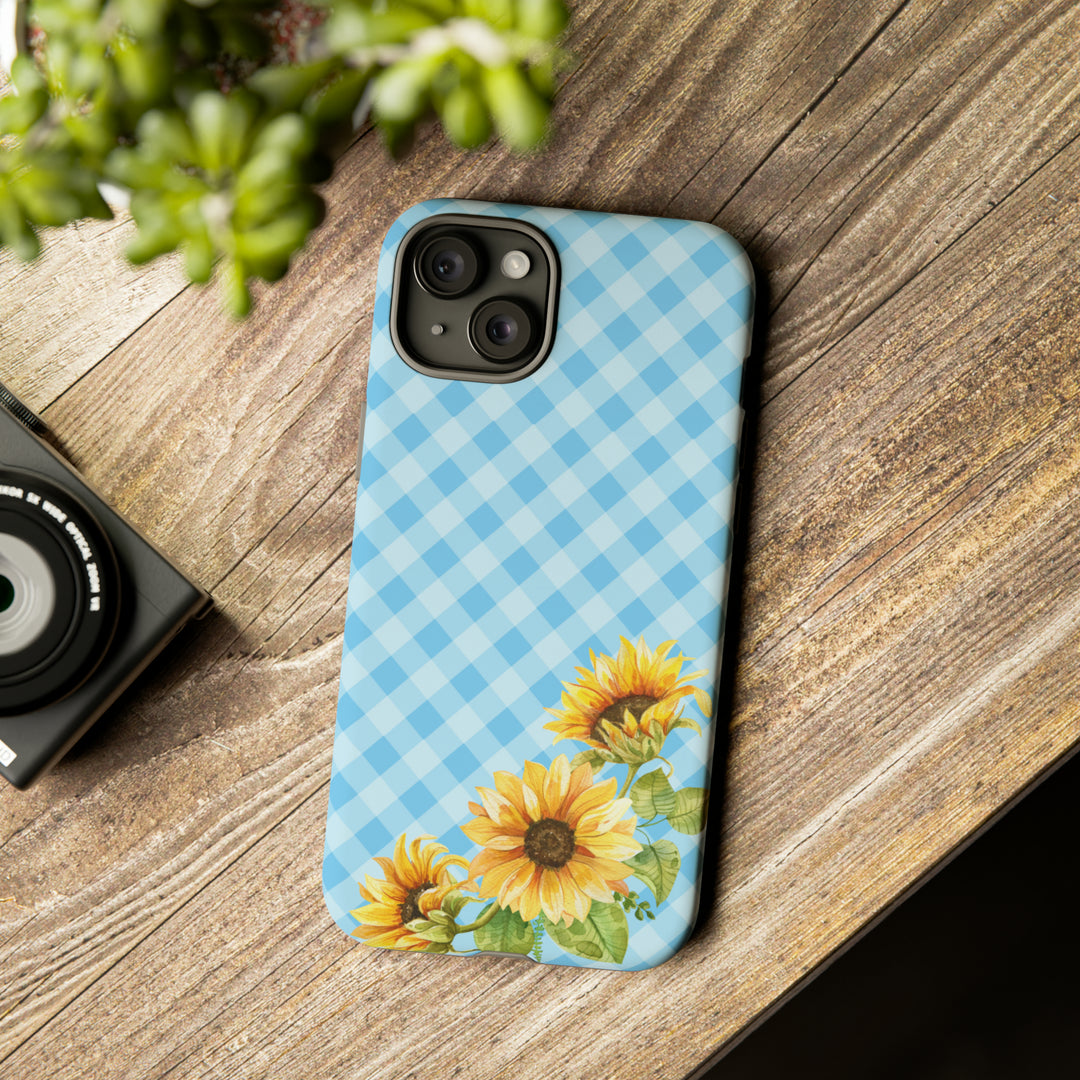 Blue Gingham Sunflower Phone Case