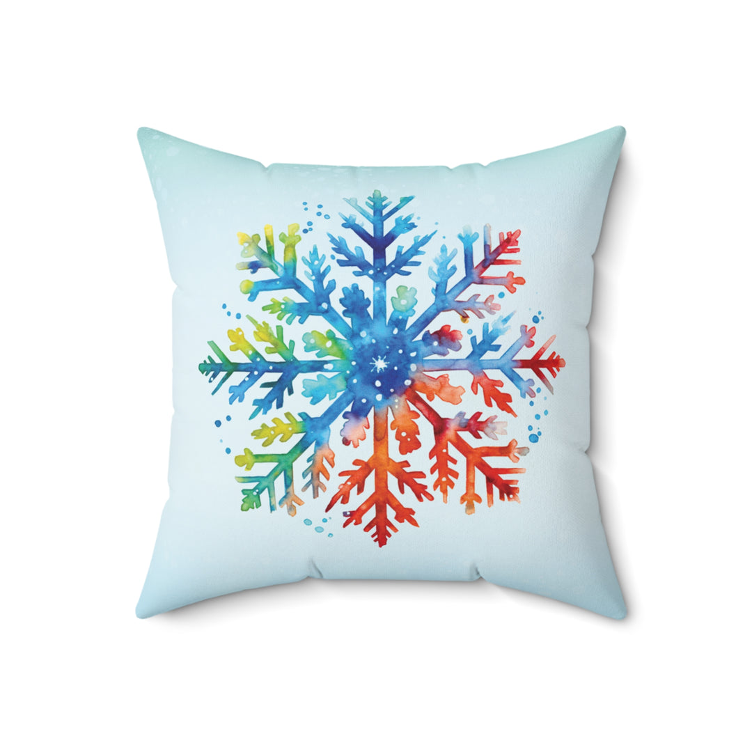 Rainbow Snowflake Icy Blue Winter Throw Pillow