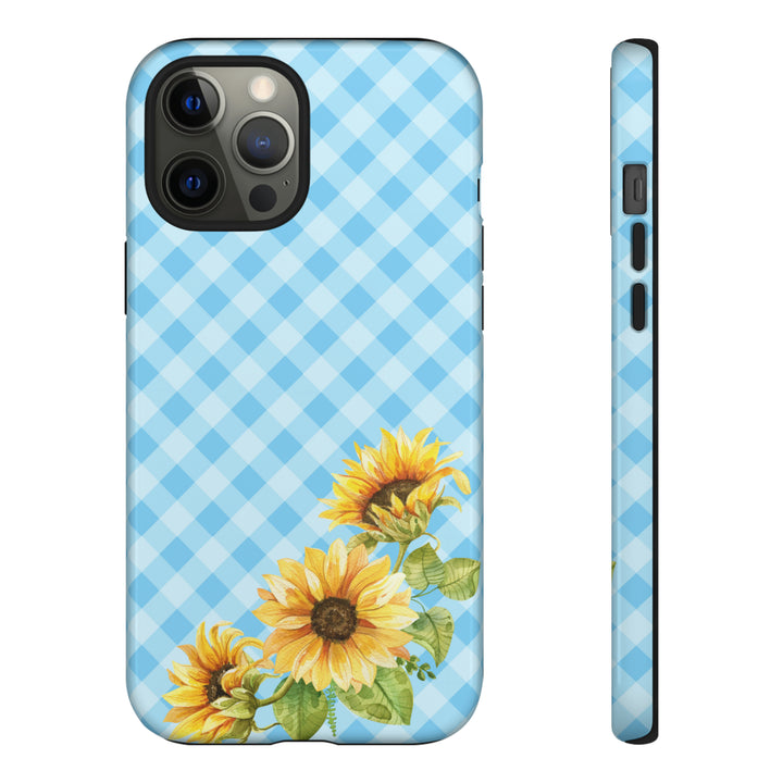 Blue Gingham Sunflower Phone Case