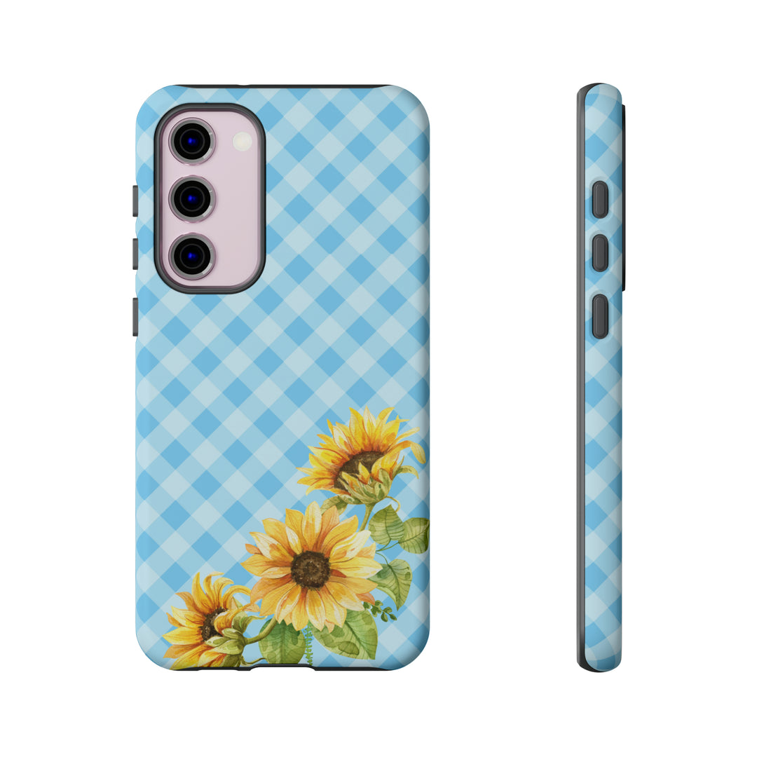 Blue Gingham Sunflower Phone Case