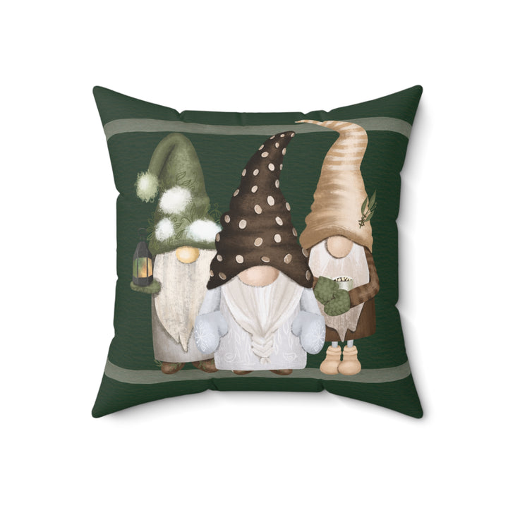 3 Green Gnomes Winter Decorative Throw Pillow