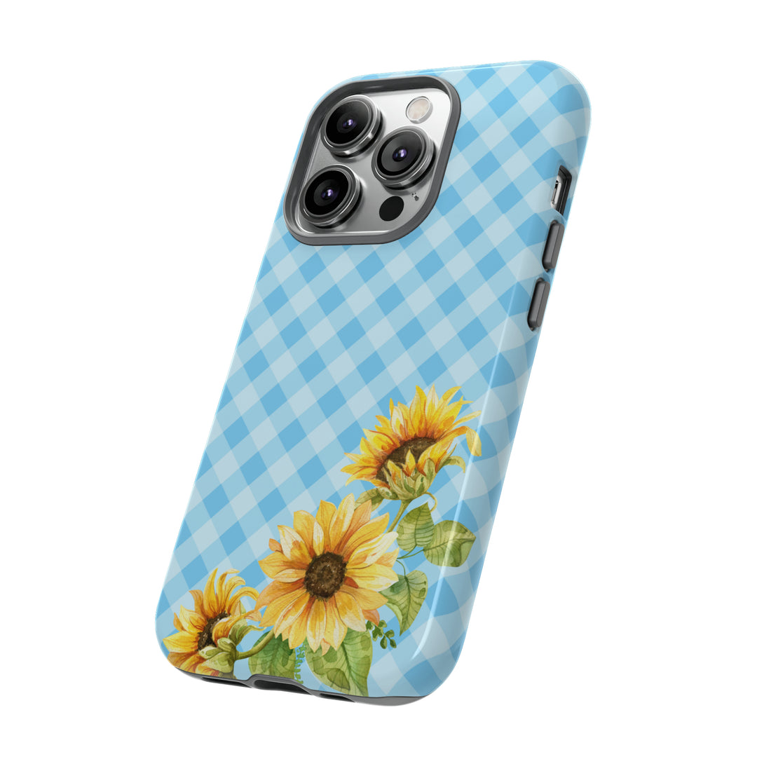 Blue Gingham Sunflower Phone Case