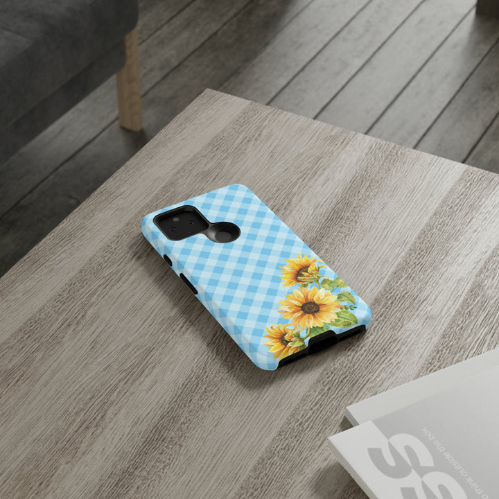 Blue Gingham Sunflower Phone Case