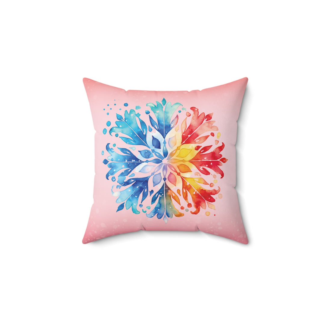 Rainbow Snowflake Icy Pink Winter Throw Pillow