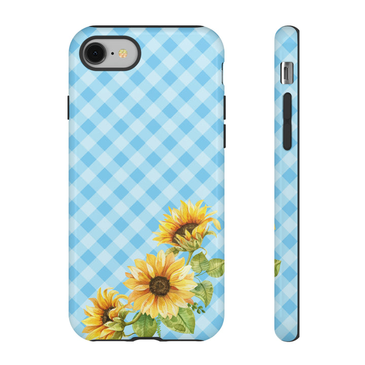 Blue Gingham Sunflower Phone Case