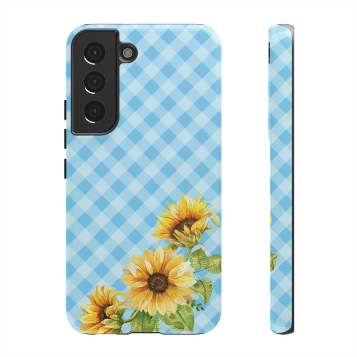 Blue Gingham Sunflower Phone Case