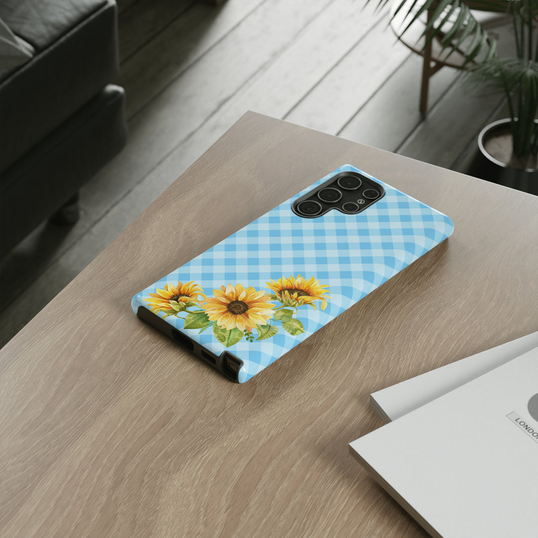 Blue Gingham Sunflower Phone Case