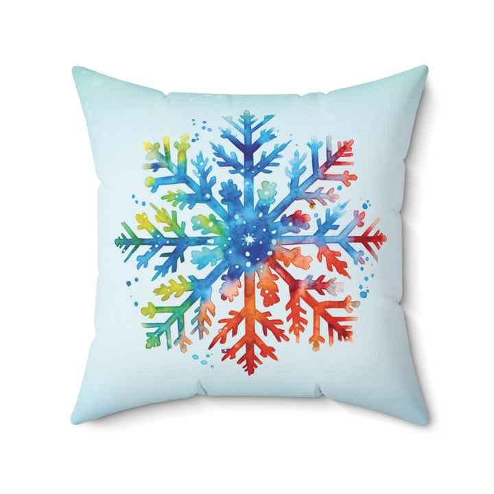 Rainbow Snowflake Icy Blue Winter Throw Pillow