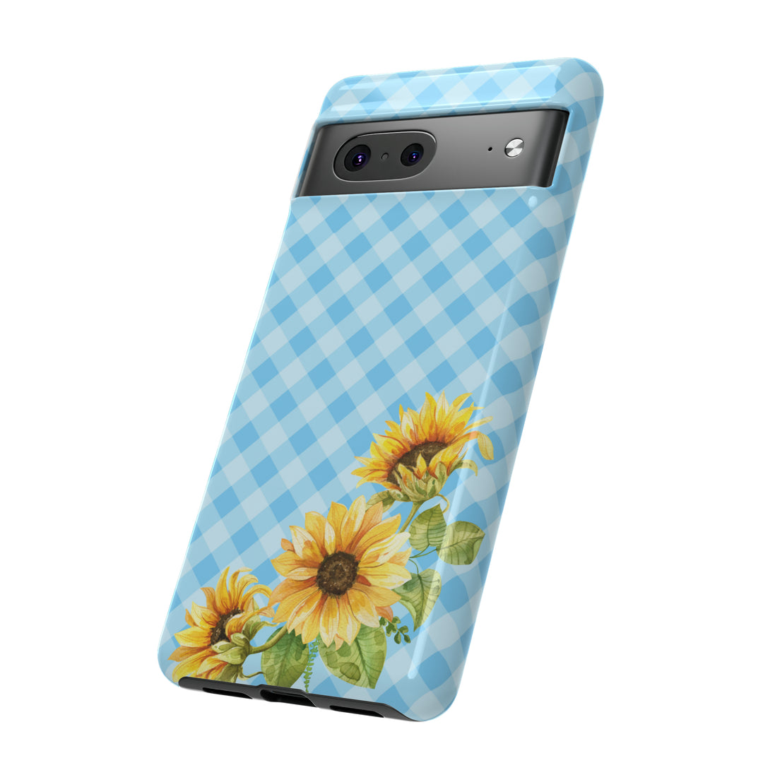 Blue Gingham Sunflower Phone Case