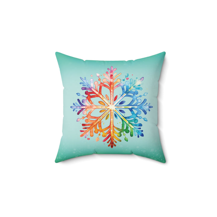 Rainbow Snowflake Icy Green Winter Throw Pillow