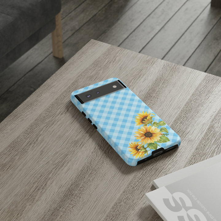 Blue Gingham Sunflower Phone Case