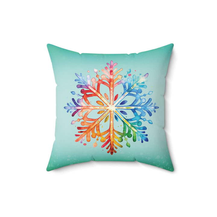 Rainbow Snowflake Icy Green Winter Throw Pillow