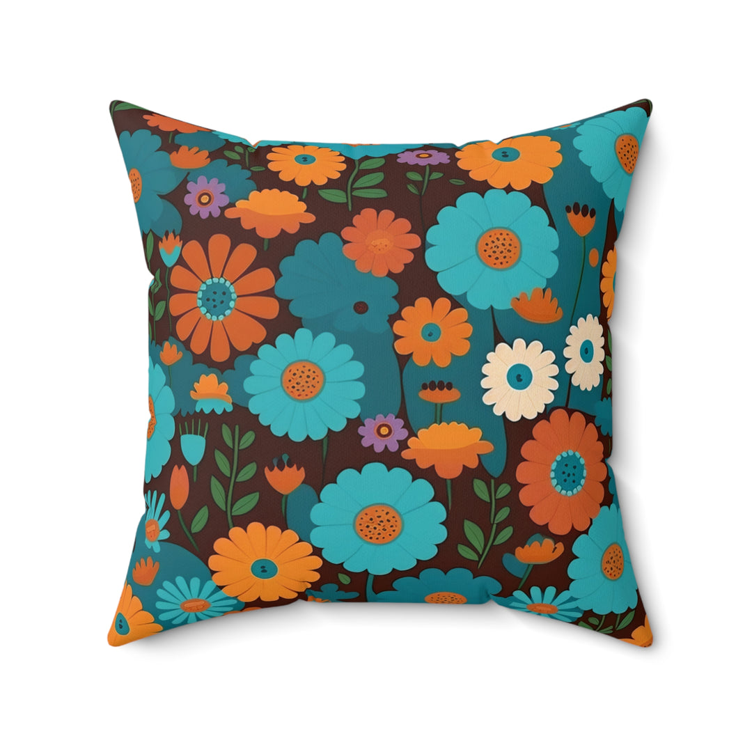 Enchanting Flower Garden Throw Pillow in Retro Colors