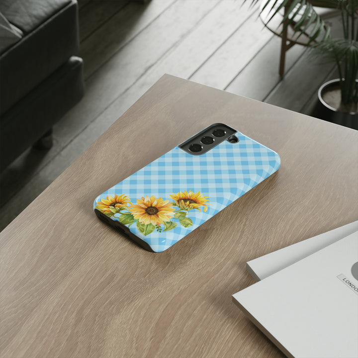 Blue Gingham Sunflower Phone Case