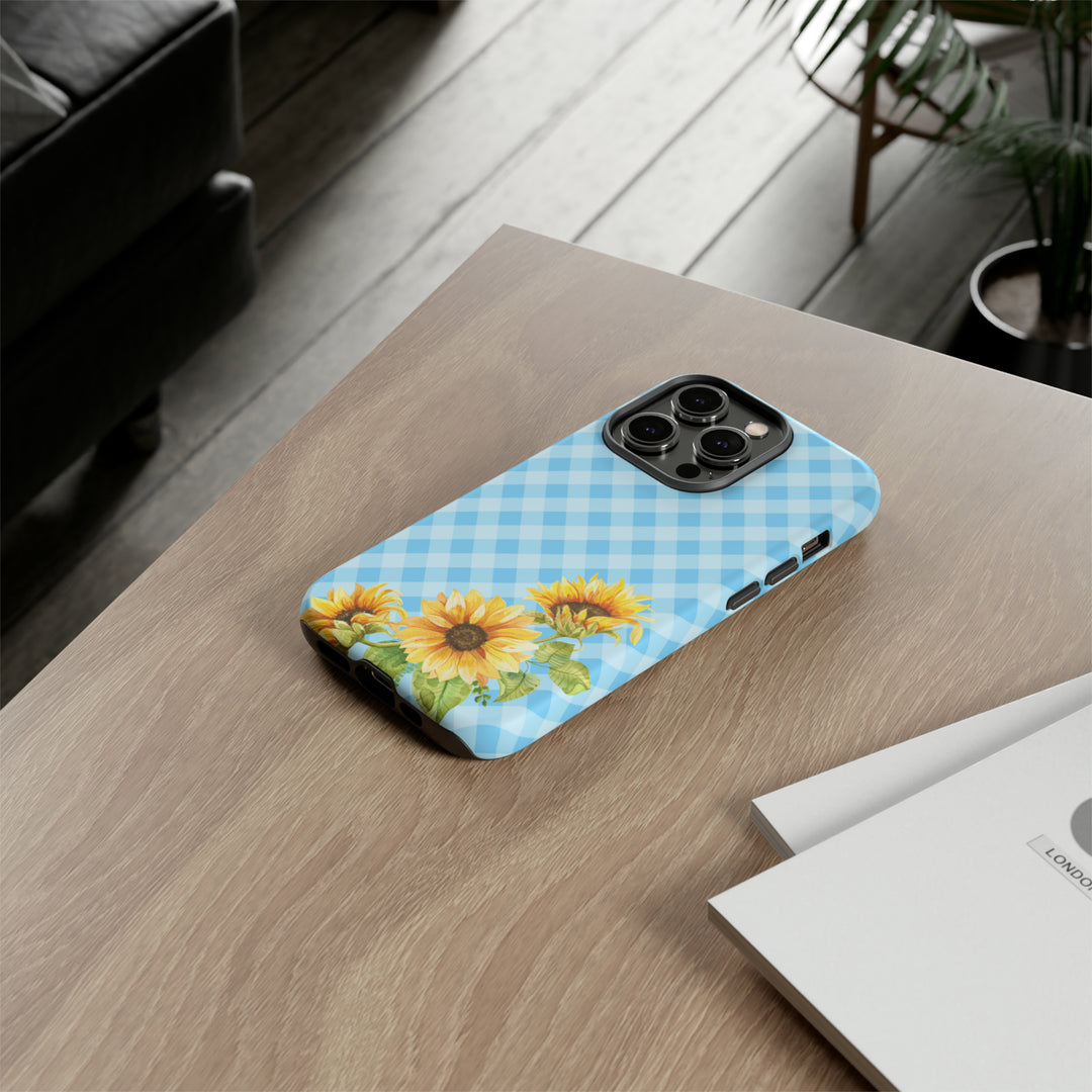 Blue Gingham Sunflower Phone Case