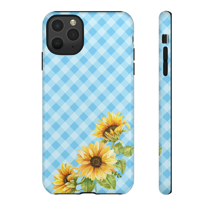 Blue Gingham Sunflower Phone Case