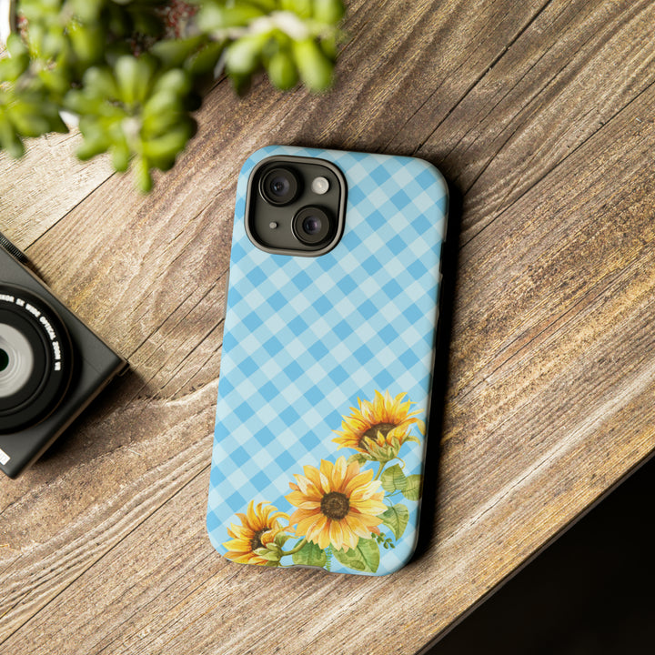 Blue Gingham Sunflower Phone Case