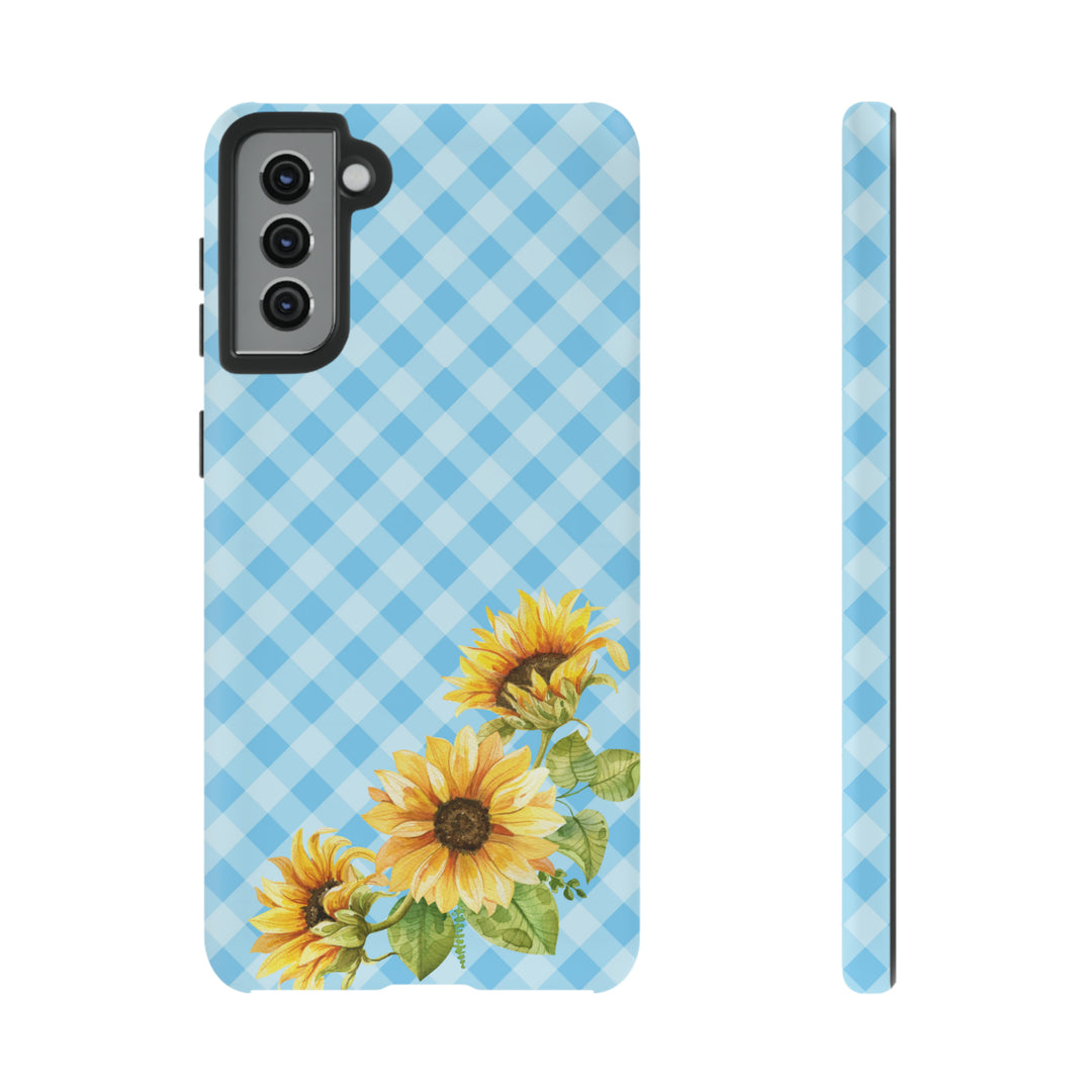 Blue Gingham Sunflower Phone Case