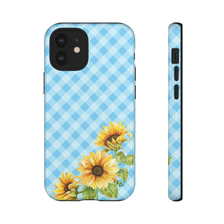 Blue Gingham Sunflower Phone Case