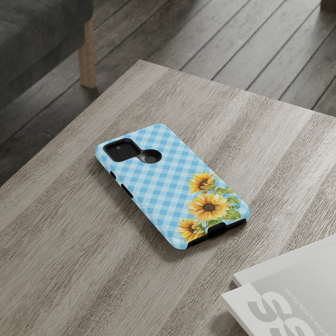 Blue Gingham Sunflower Phone Case