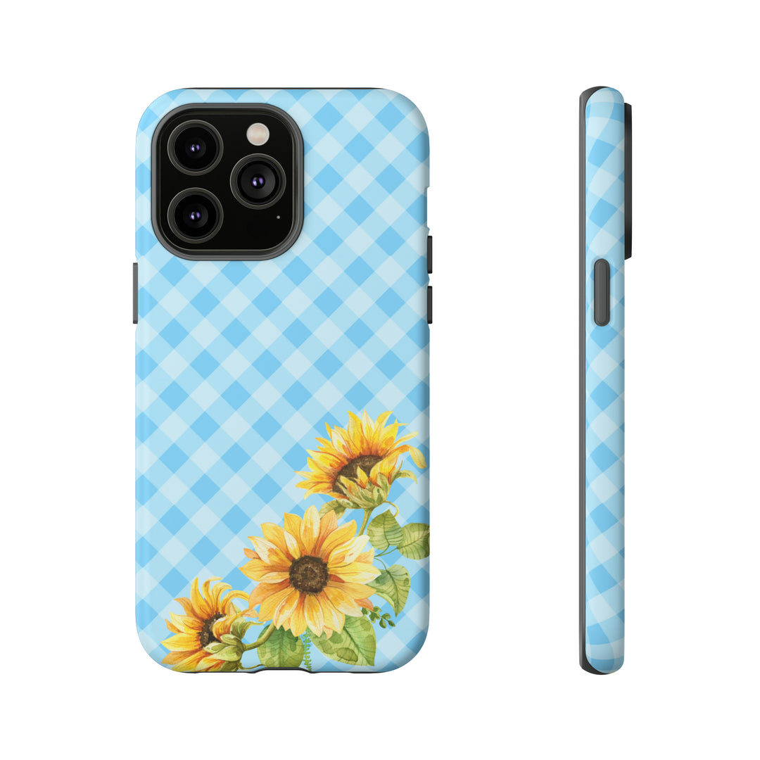 Blue Gingham Sunflower Phone Case