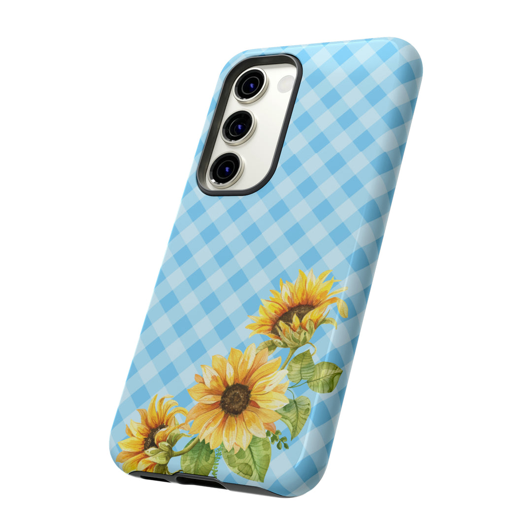 Blue Gingham Sunflower Phone Case