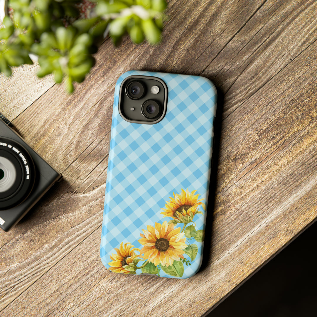 Blue Gingham Sunflower Phone Case