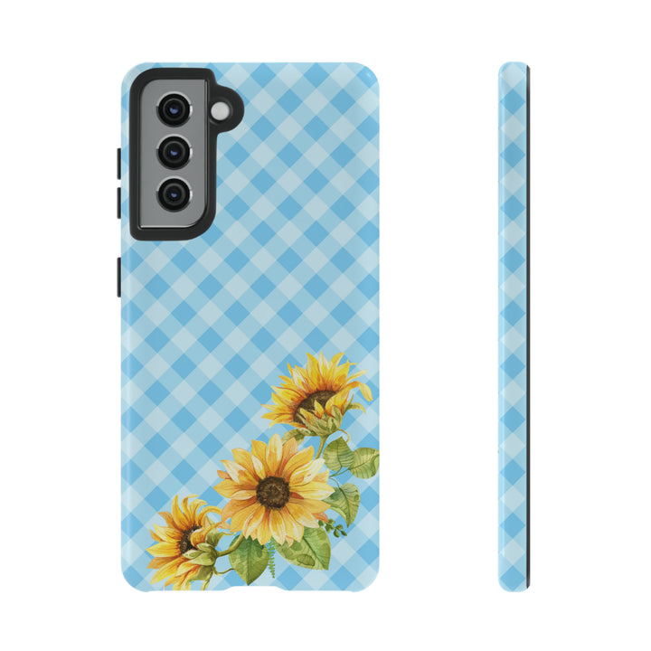 Blue Gingham Sunflower Phone Case