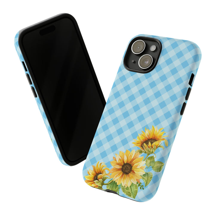 Blue Gingham Sunflower Phone Case