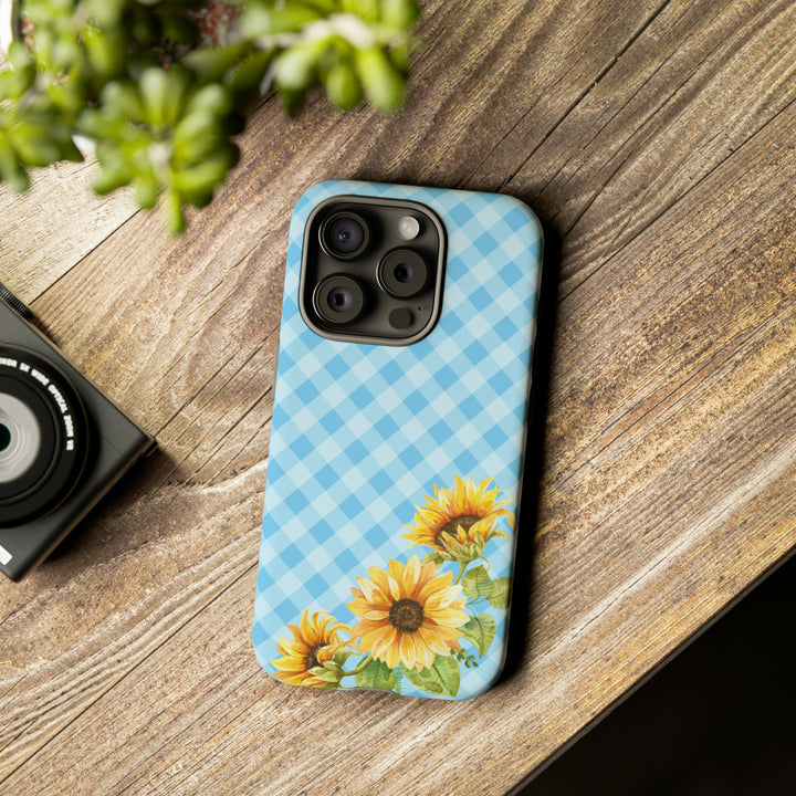 Blue Gingham Sunflower Phone Case